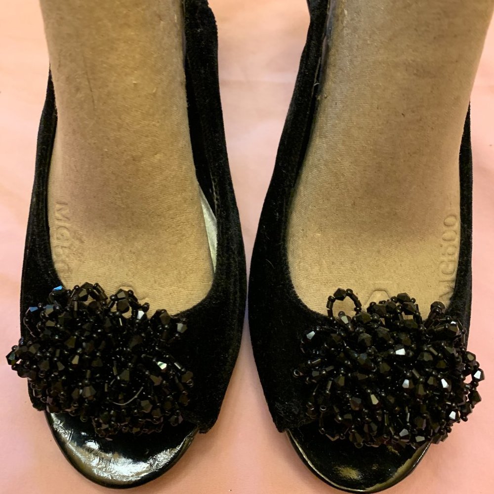Black Sequin Slingback Heels (Open Toe)